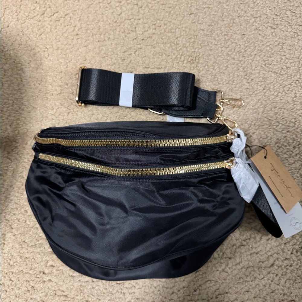 Ampere creations Black crossbody bum Bag with Gold Zippers